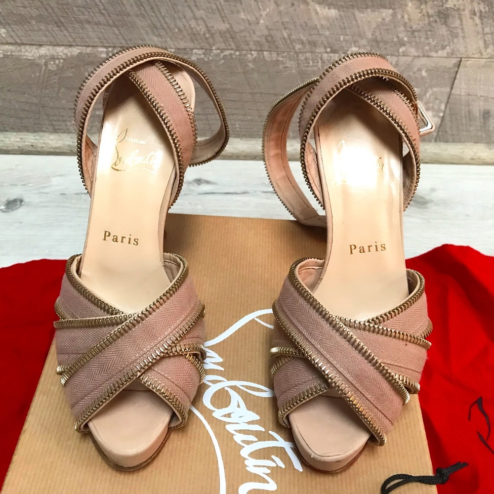 Christian Louboutin Zoupi 120 MM Ankle Wrap Zipper Sandal Rose 36.5 Platform